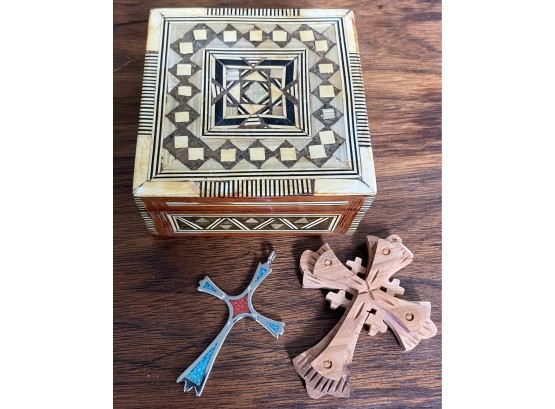 Egyptian Inlay Box With 2 Cool Crosses