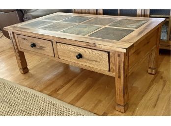 Coffee Table With Slate Inlay & Drawers