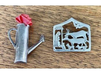 2 Sterling Pins Including Mia Nativity