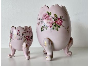 2 Painted Porcelain Egg Vases