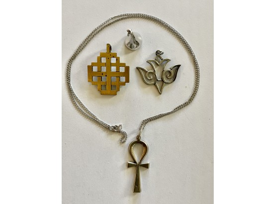 Assorted Pendants Including Cross, Terra Sancta Jewish Cross, & More