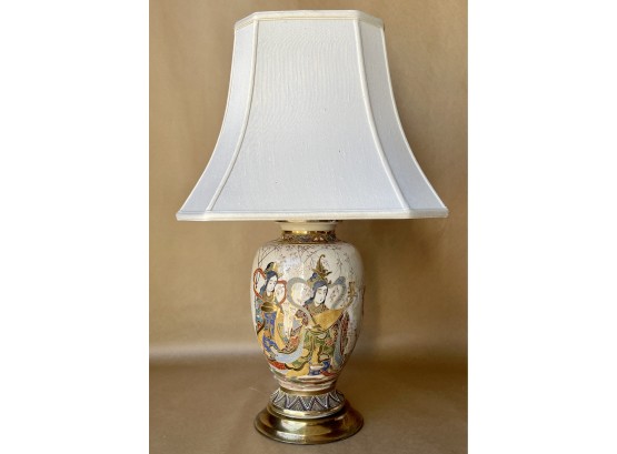 Stunning Painted Asian Table Lamp