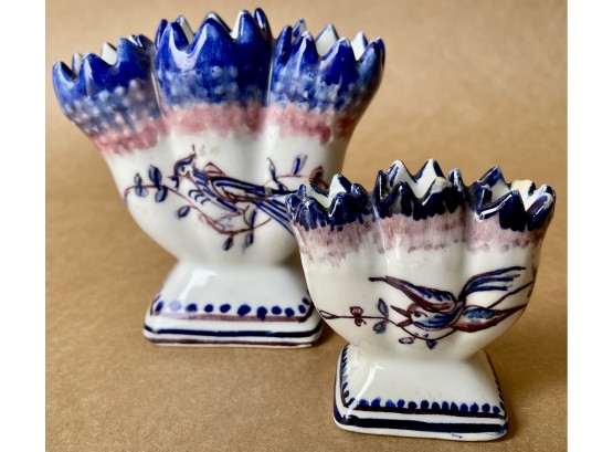 2 Small Handpainted Portuguese Bud Vases
