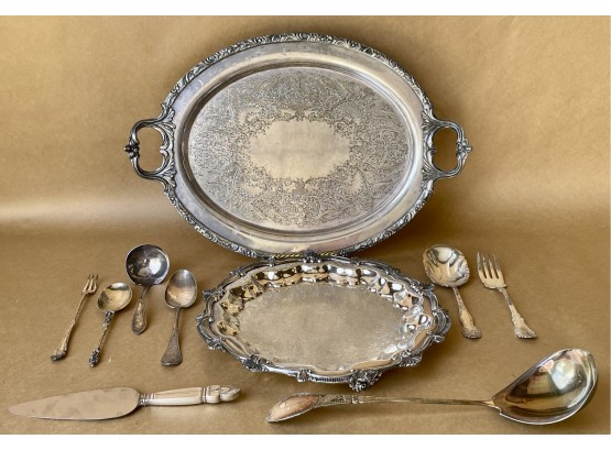 Vintage & Antique Silverplate Trays And Serving Utensils