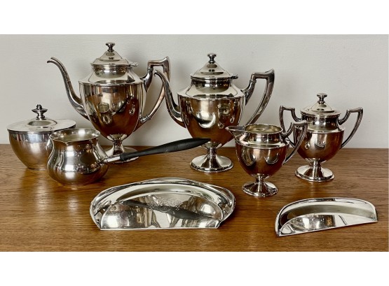 American Federal Style Nickel Silver Coffee & Tea Set With Crumbers, Circa 1910-1920