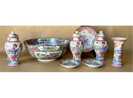Assorted Handpainted Asian Bowls, Dishes, Urns, And Vases