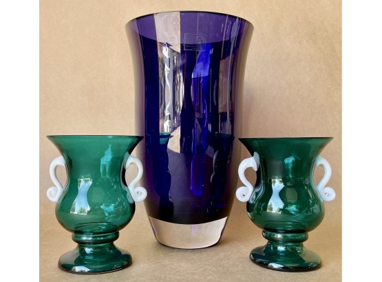 Hand Made Art Glass Including LSA International Polish Cobalt Vase
