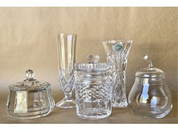 Crystal & Glass Bud Vases And Relish Jars