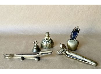 Vintage Brass Bells With Squirrel And Crocodile Nut Crackers