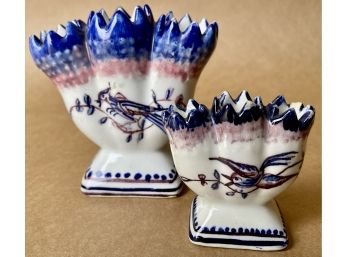 2 Small Handpainted Portuguese Bud Vases