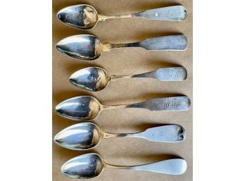 6 Antique Fiddle Spoons