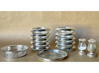 Glass And Sterling Pieces Including 10 Matching Sterling Rimmed Coasters