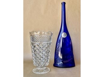 Tall Blue Bottle With Fancy Glass Vase