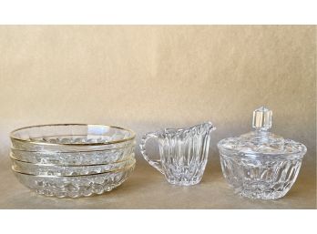French Gold Rimmed Little Dishes And What Appears To Be Crystal Cream/sugar Set