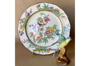 Colorful Royal Doulton Plate With Porcelain Bird