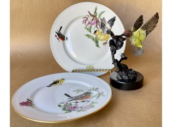 SPI Gallery Cast Hummingbird With 2 Limoges France Plates