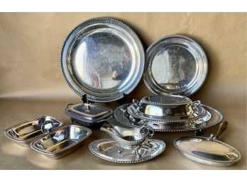 Large Collection Of Vintage Silver Plate Serving Pieces With Rope Border