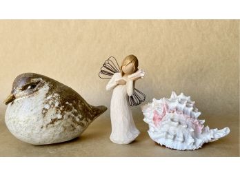 Willowtree Figurine With Seashell & Ceramic Bird