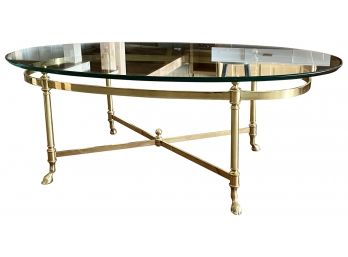 Brass And Glass Coffee Table With Hooved Feet And Beveled Glass