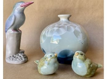 Vintage Porcelain King Fisher With Other Birds And Vase