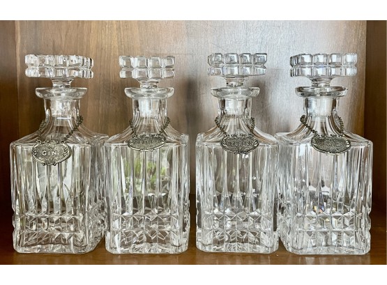4 Crystal Liquor Decanters With Tags