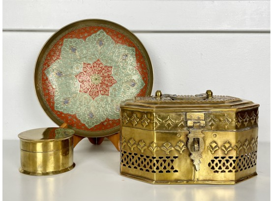 Brass Boxes With Enameled Plate