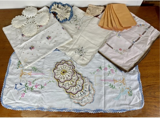 Embroidered Vintage Table Linens Including Doilies