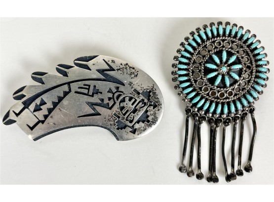 2 Native American Pins Including Octavius & Irma Octavius And Irma Seowtewa Petit Point, Both Are Signed