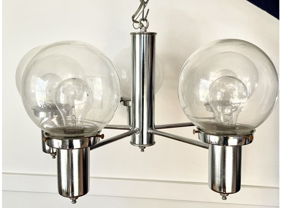 Vintage Chrome Chandelier With One Mismatched Globe