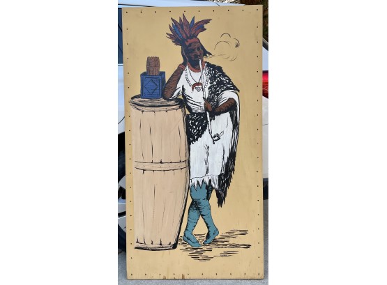 Large Painting On Wood Of Native American
