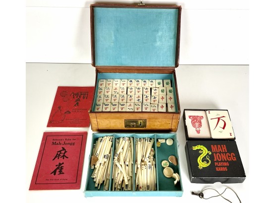 Antique Bamboo & Ivory Mahjongg Set & Mahjongg Playing Cards