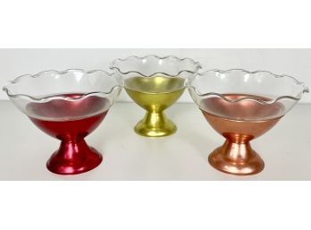 3 Colorful Aluminum Sorbet Cups With Glass Inserts