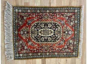 Small Vintage Rug, Feels Silk With Rings For Hanging