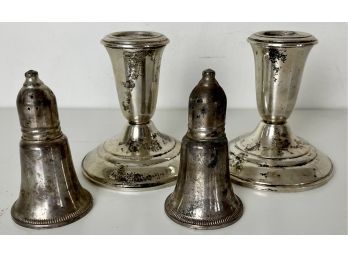 Weighted Sterling Candlesticks And Shaker Set