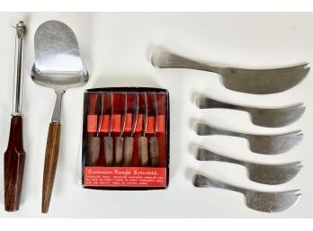 Vintage Dansk Cheese Set With Other Mid Century Appetizer Tools
