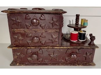 Vintage Folk Art Sewing Box Filled With Vintage Buttons