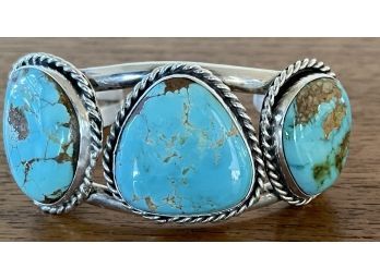 Stunning Chunky Turquoise & Sterling Cuff Bracelet