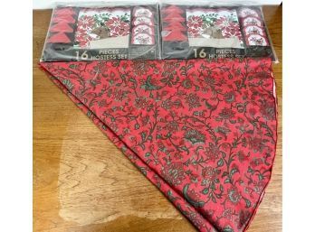 Vintage Vera Christmas Tablecloth With Paper Placemats, Coasters, & Napkins In Original Packaging.