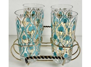 4 Mid Century Tumblers In Carrier