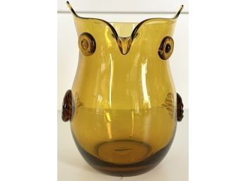 Amber Glass Owl Vase