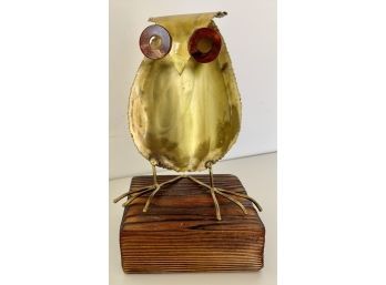 Mid Century Brutalist Signed Brass Owl