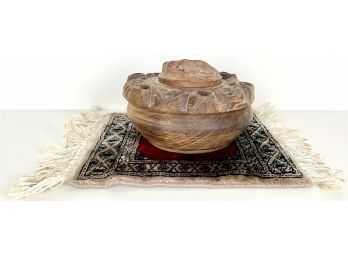 Large Carved Vessel With Small Woven Piece