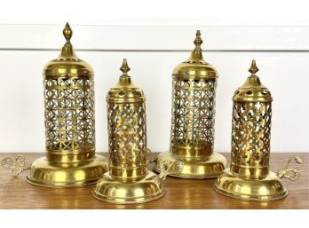 4 Moroccan Style Punched Brass Candle Lanters