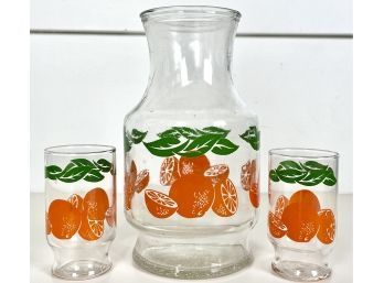 Vintage Orange Juice Pitcher & 2 Juice Glasses
