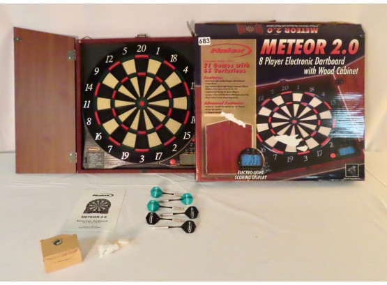 Meteor 2.0 8 Player Electronic Dartboard W/Wood Cabinet, NIB