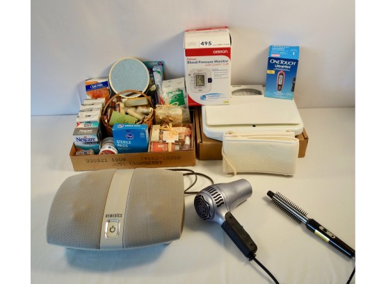 Blood Pressure Monitor, Glucosse Monitor, Scale, Massager, & Toiletries