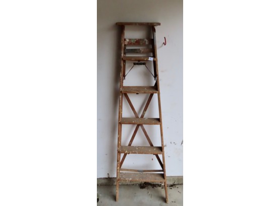 Old Wood Step Ladder, 67' Tall When Opened