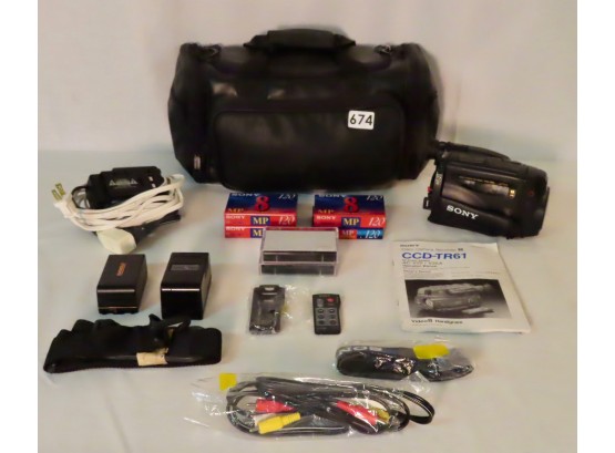 Sony Video Camera W/Accessories, New Tapes, & Carrying Case