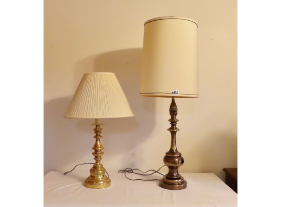 2 Vintage Table Lamps, 1 Brass Finish, 1 Bronze Finish