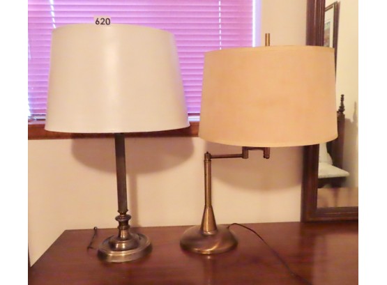 2 Vintage Lamps, 1 Is Heavy Brass Swing Arm , 23' Tall W/shade